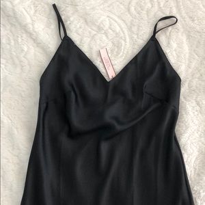 Victoria Secret XS Black Statin Slip Midi Dress